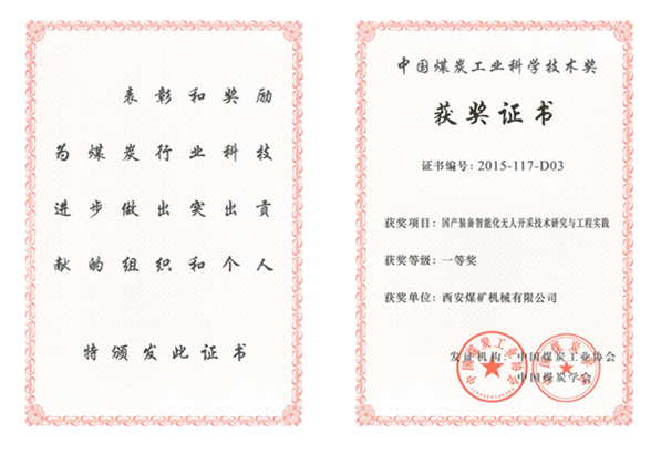 公司科研项目获中煤协会科学技术奖