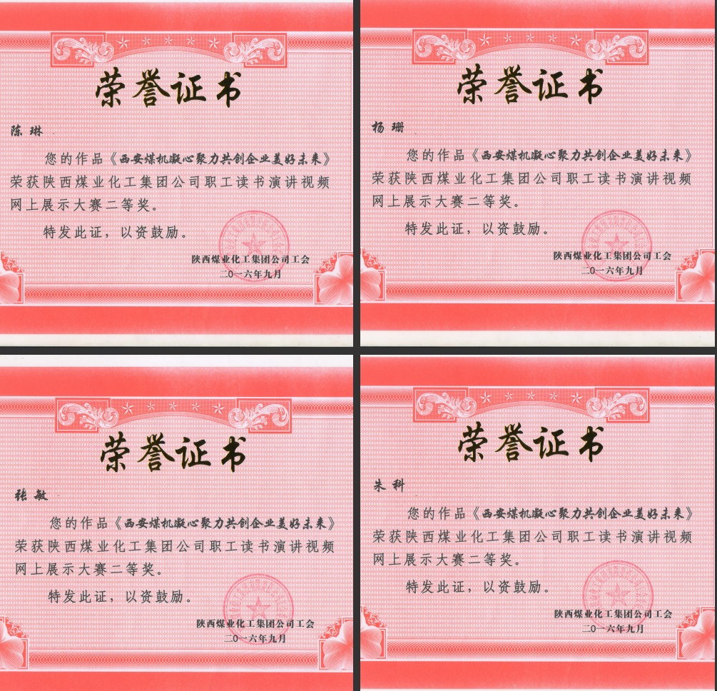 公司职工读书演讲网上展示作品获陕煤集团二等奖